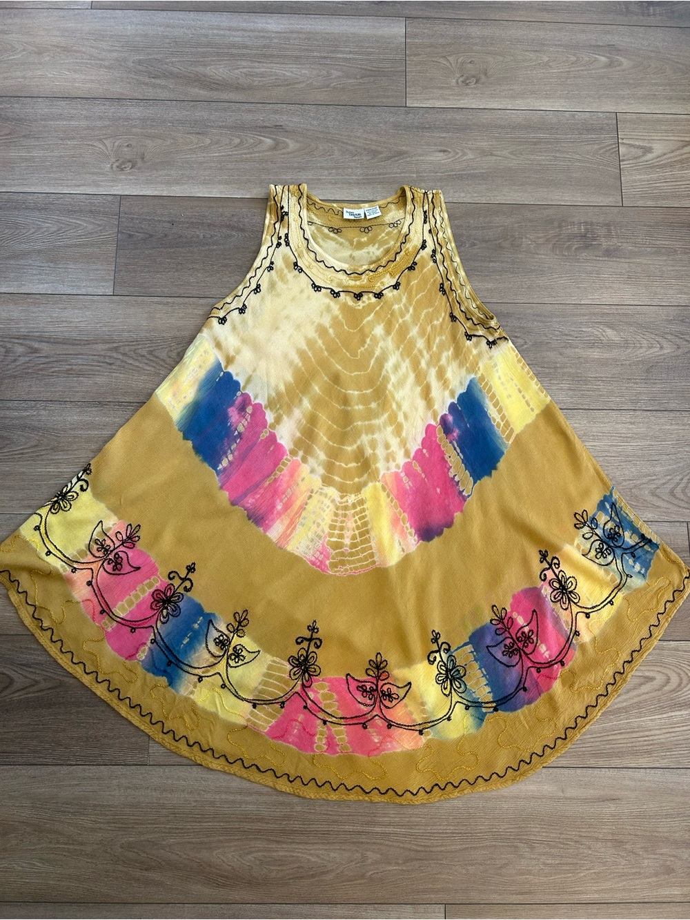 Indian Tropical Fashion Boho Butterfly Dress Free Size Mustard Embroidered Tunic